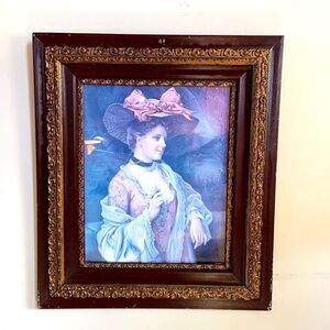 Victorian Era Antique Print with Beautiful Brown and Gold Large Frame